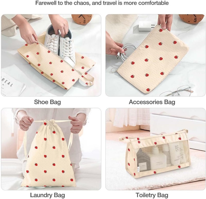 Hatisan 8 Set Packing Cubes for Suitcases,Suitcase Organizer with Shoe,Cosmetics,Clothing, and Accessories Bags for Travel Luggage Organizer Women Men(Beige Small Strawberry) - Image 5